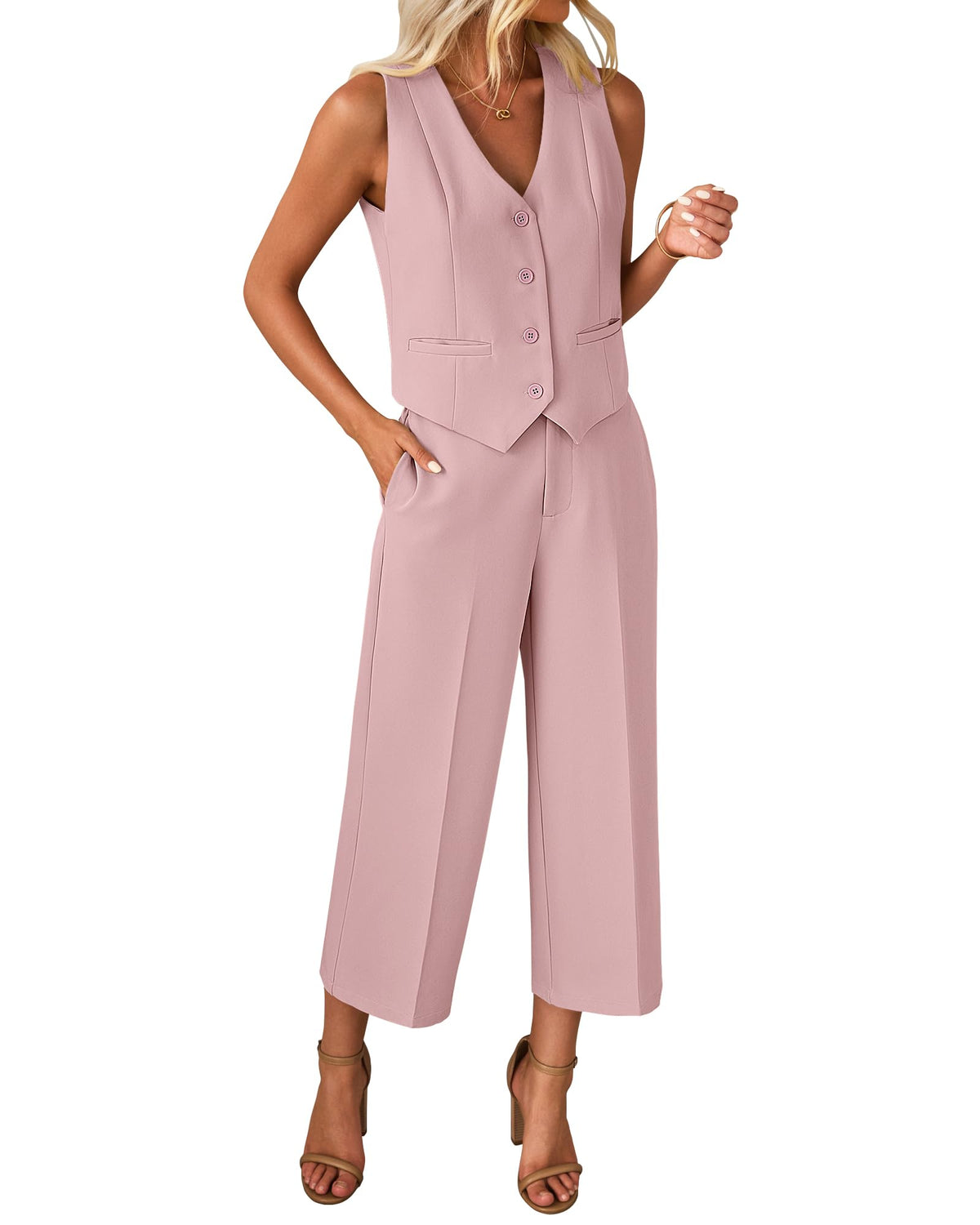 luvamia Vest Pant Suits for Women Dressy Wide Leg 2 Piece Sets Work Outfits
