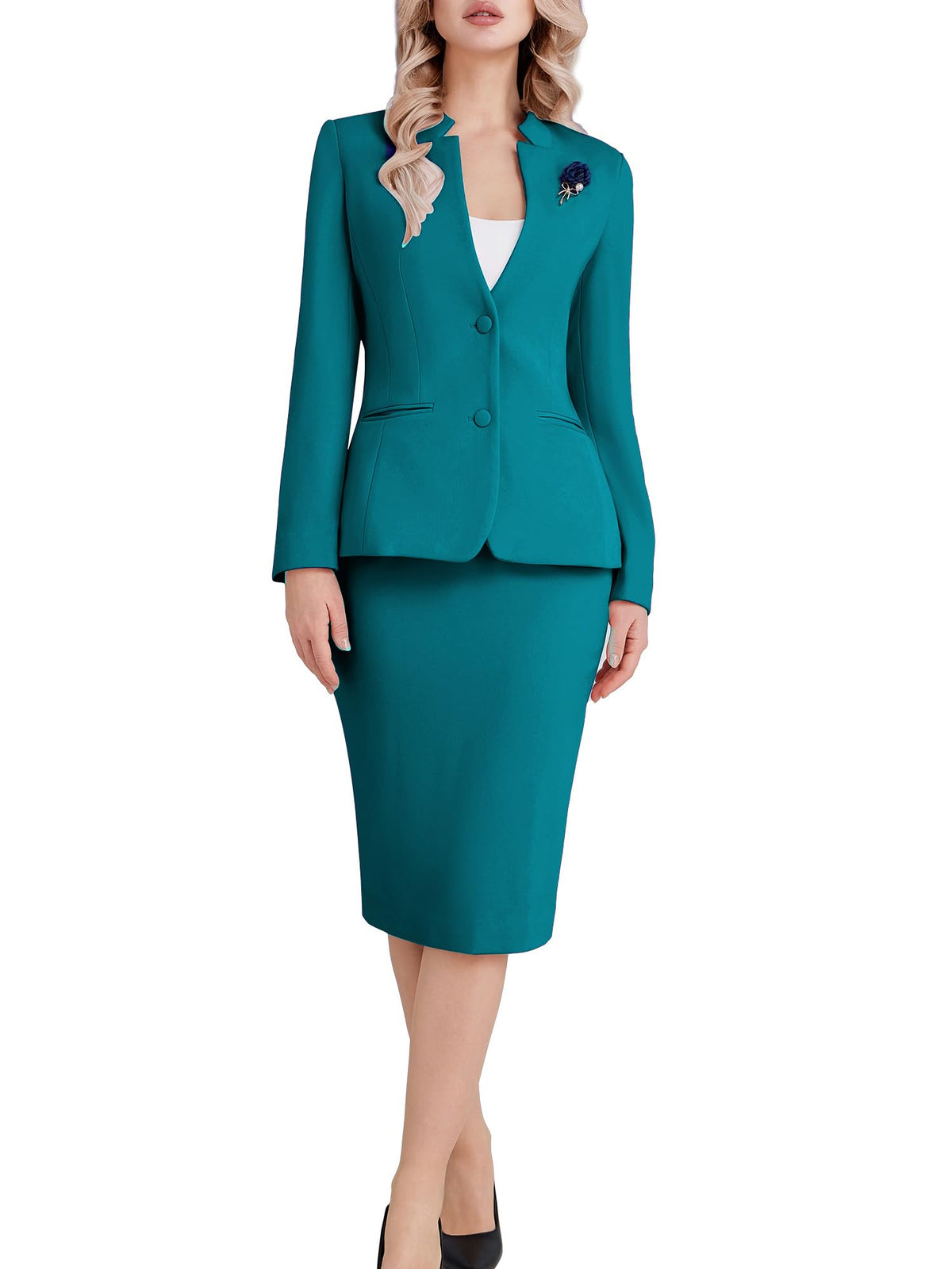 Kelyaa Women's 2 Piece Suit Skirt Set Business Blazer & Pencil Skirt
