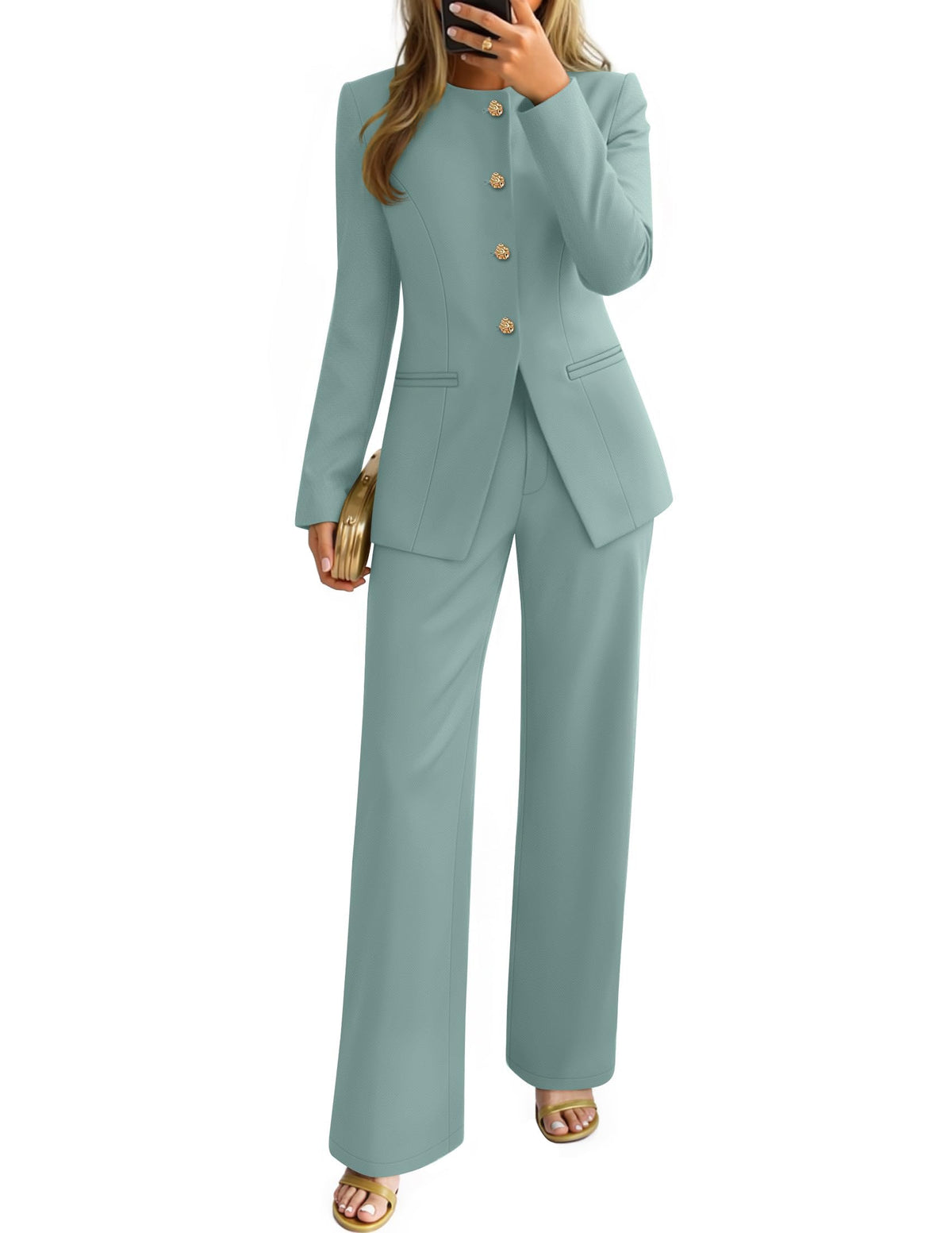ZESICA Women's Two Piece Suits Sets Casual Business Pants Outfits