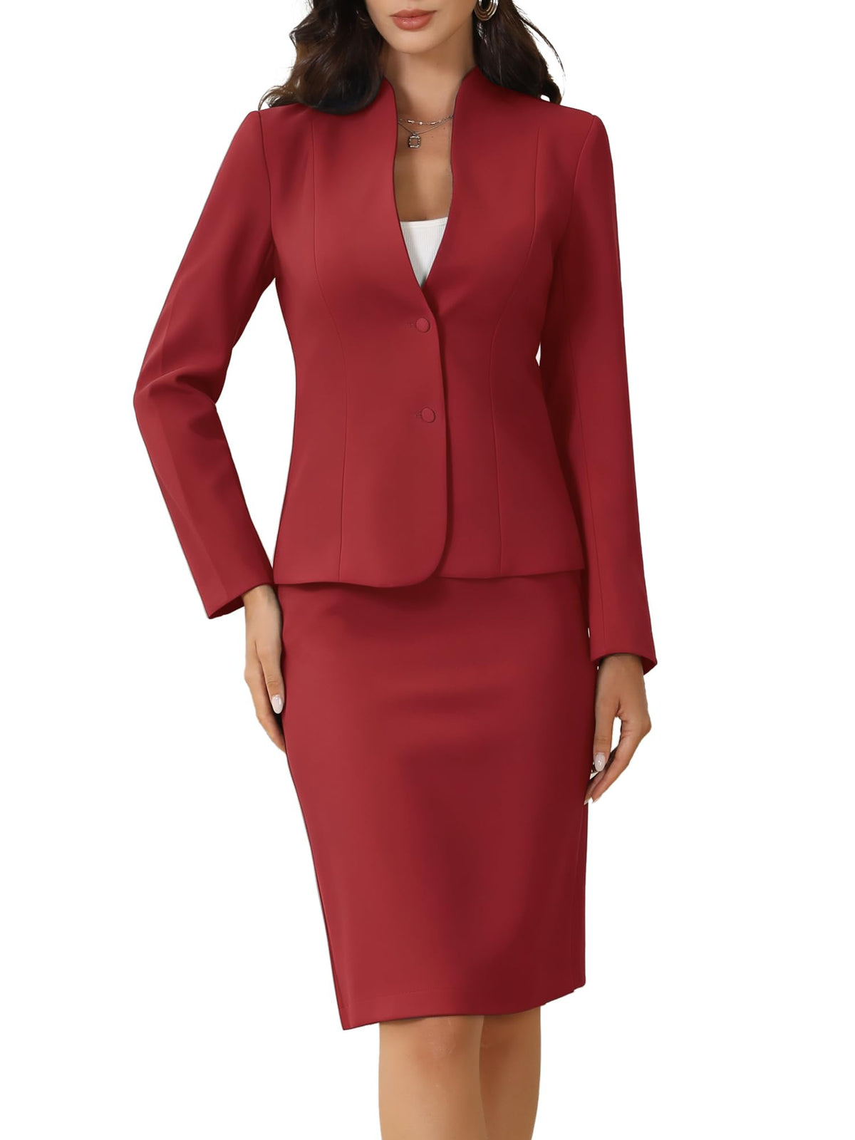 Allegra K Women's Collarless Blazer Pencil Skirt Business Work Suit Set