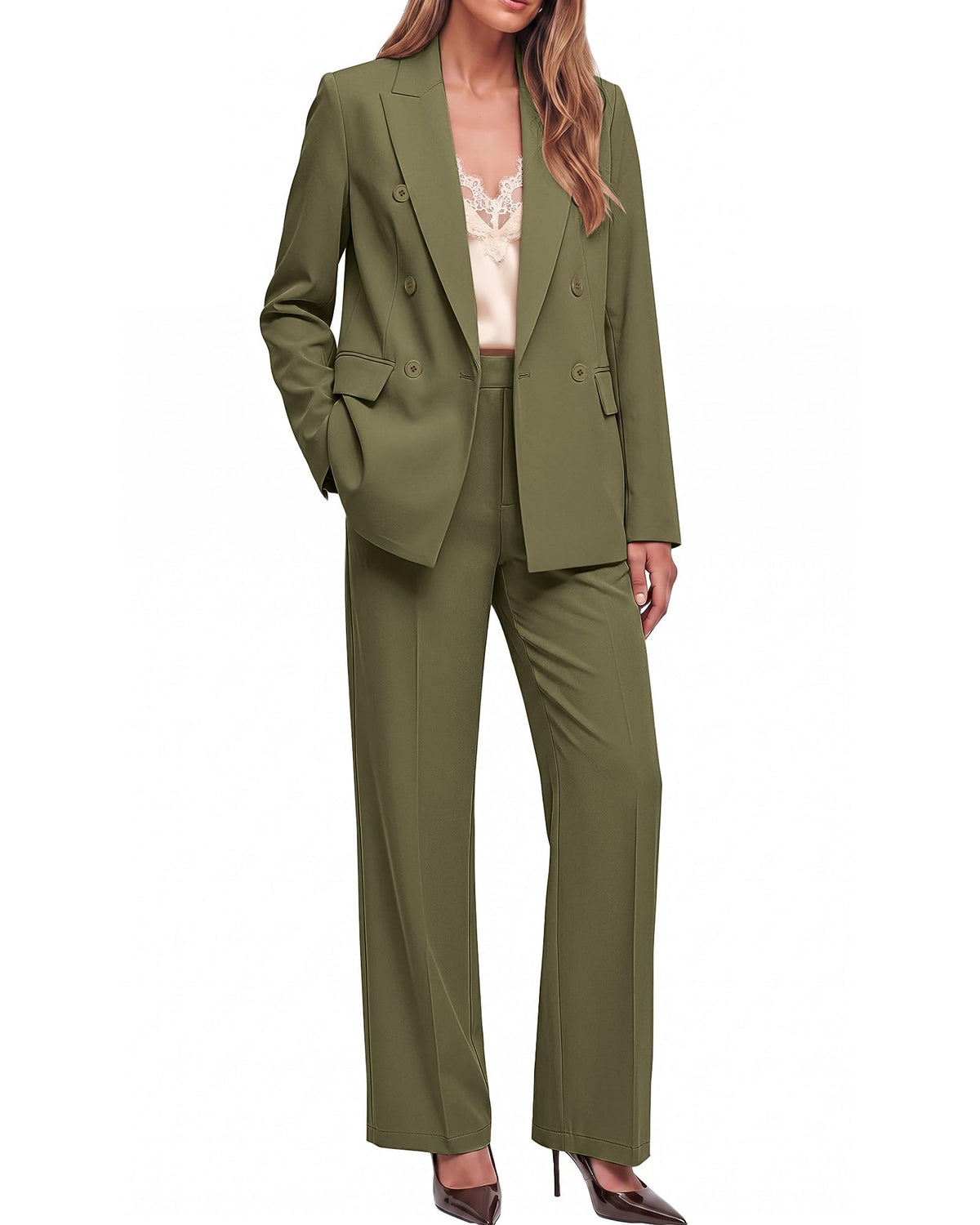 luvamia Pants Suits Women 2 Piece Double Breasted Business Casual Outfits