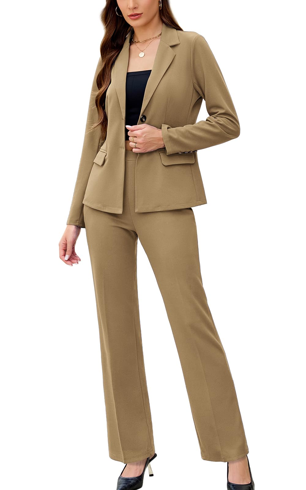 Women's 2 Piece Suits Business Casual Outfits Long Sleeve Solid Pantsuits Professional Office Work Sets