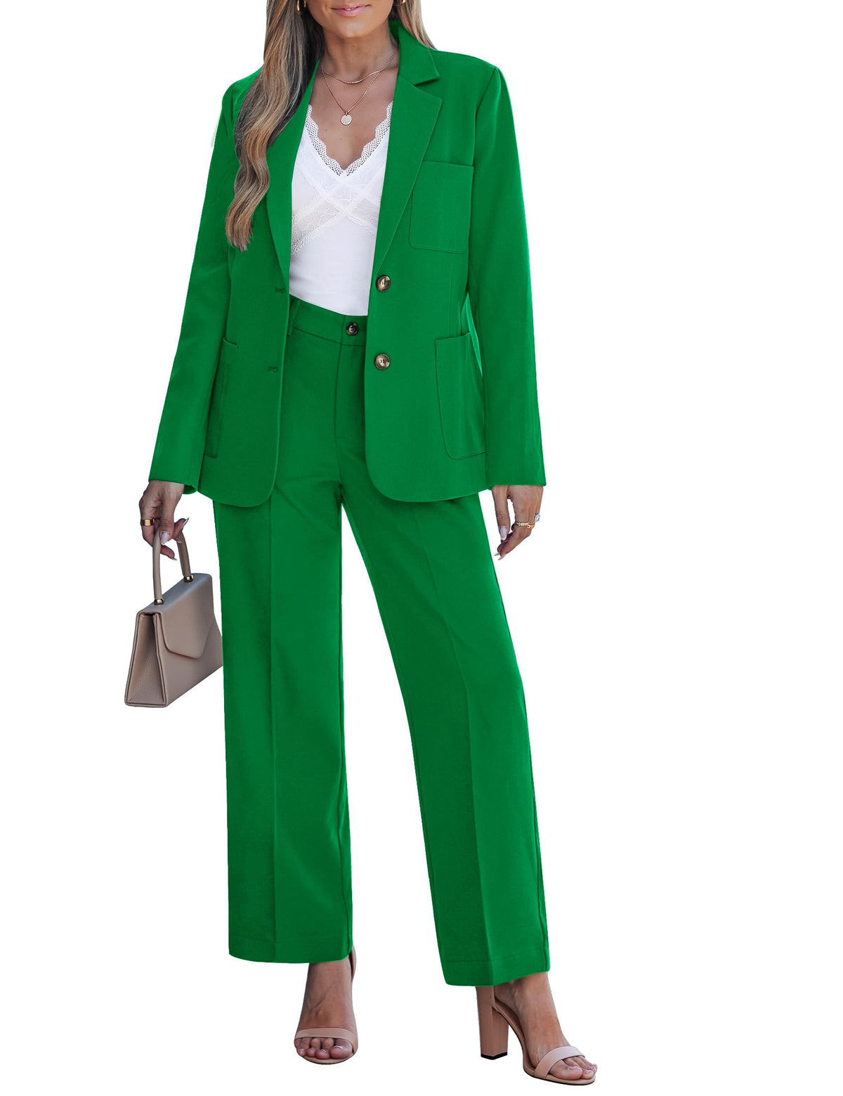 luvamia Pants Suits for Women Dressy 2 Piece Set Business Casual Outfit Professional Long Sleeve Office Work Blazer Sets