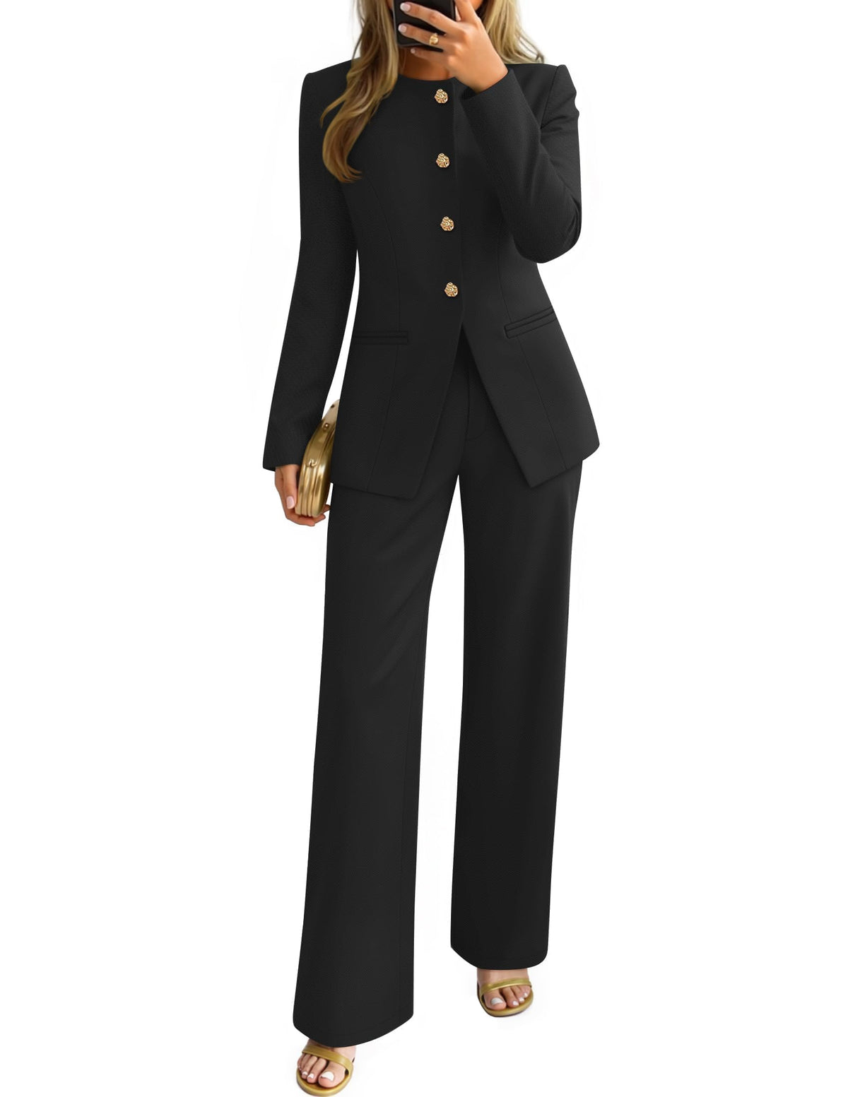 ZESICA Women's Two Piece Suits Sets Casual Business Pants Outfits