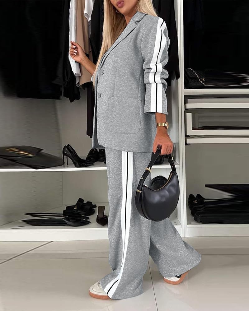 CHICME Womens 2 Piece Blazer Wide Leg Pants Set Airport Travel Outfit
