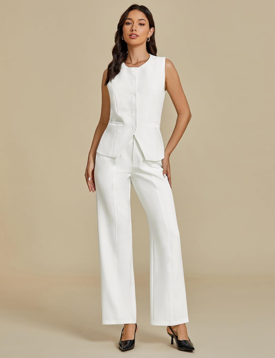 luvamia Vest Pants Suits for Women Dressy 2 Piece Business Casual Outfits