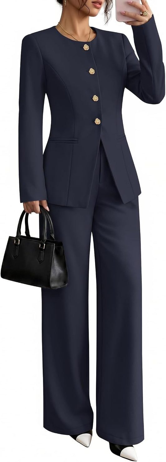 ZESICA Women's Two Piece Suits Sets Casual Business Pants Outfits