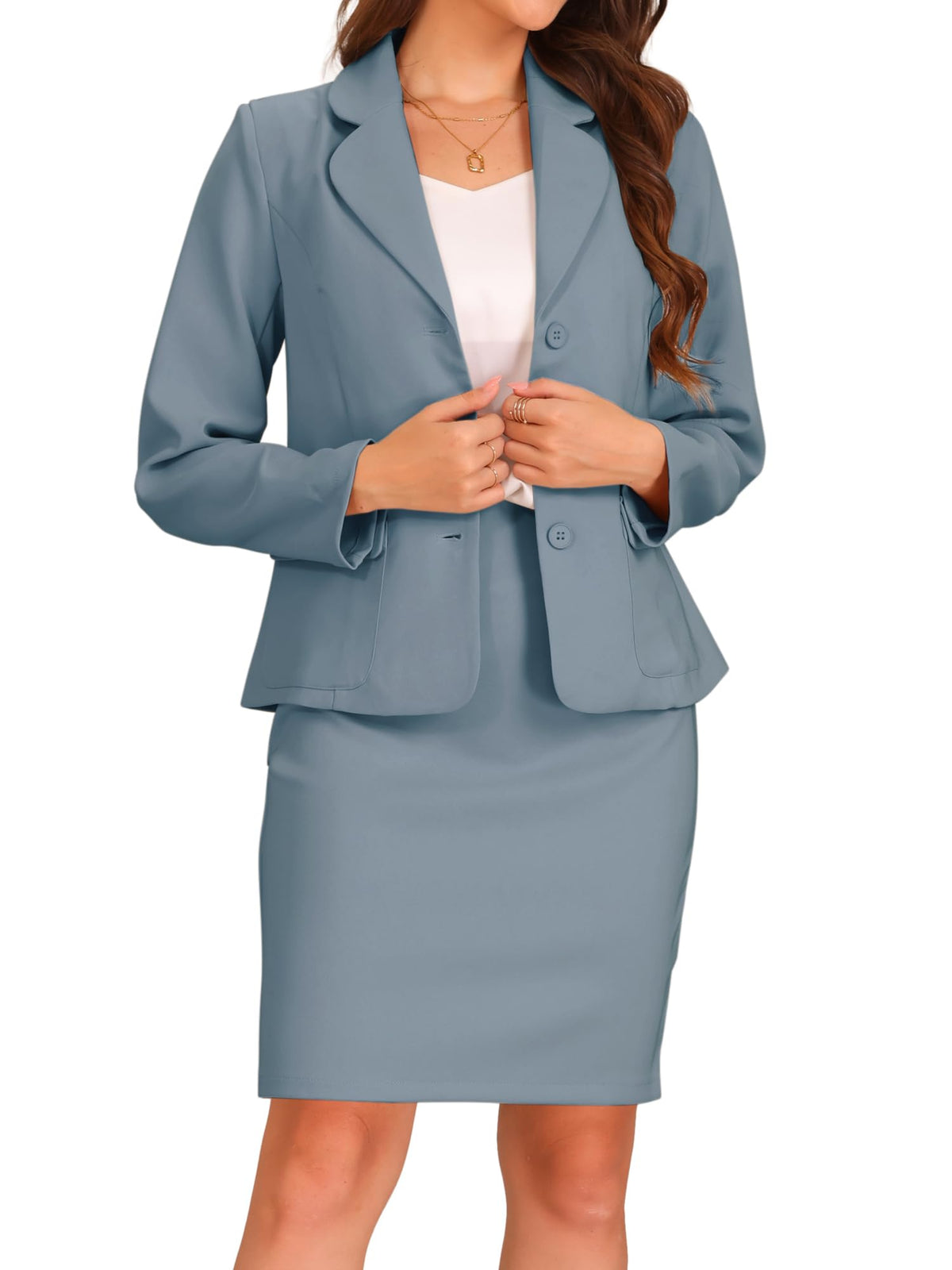 Allegra K Women 2 Piece Skirt Set Suit Business Blazer and Pencil Skirt