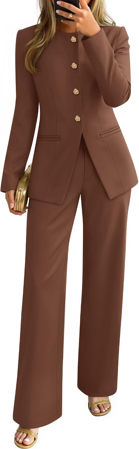 ZESICA Women's Two Piece Suits Sets Casual Business Pants Outfits