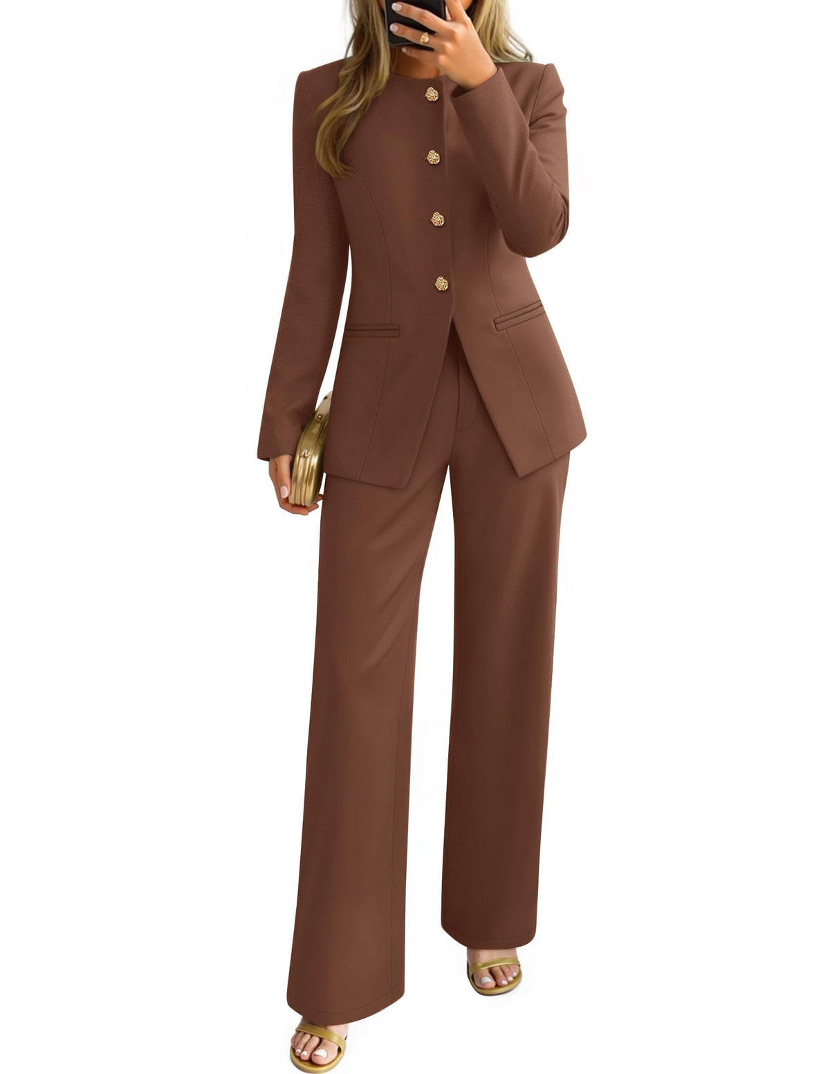 ZESICA Women's Two Piece Suits Sets Casual Business Pants Outfits