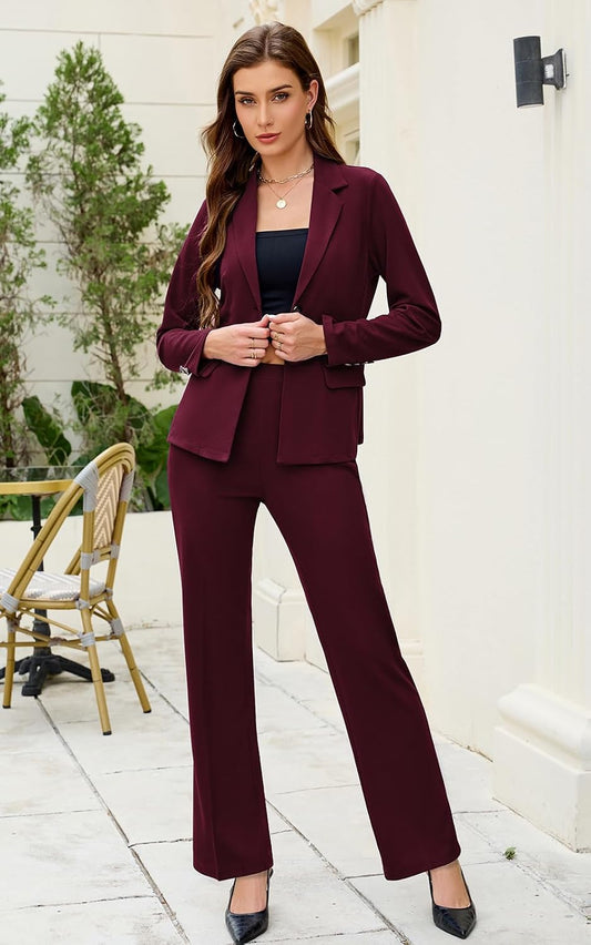 Women's 2 Piece Suits Business Casual Outfits Long Sleeve Solid Pantsuits Professional Office Work Sets