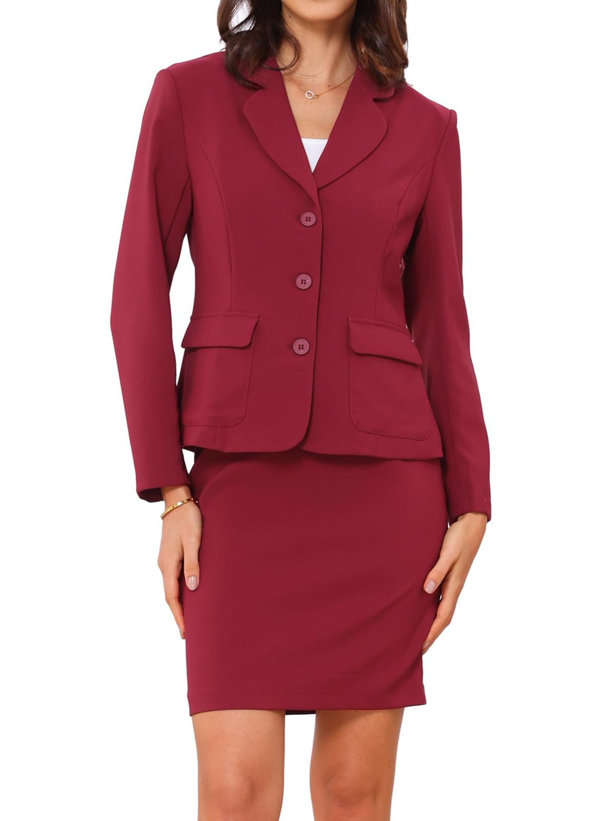 Allegra K Women 2 Piece Skirt Set Suit Business Blazer and Pencil Skirt