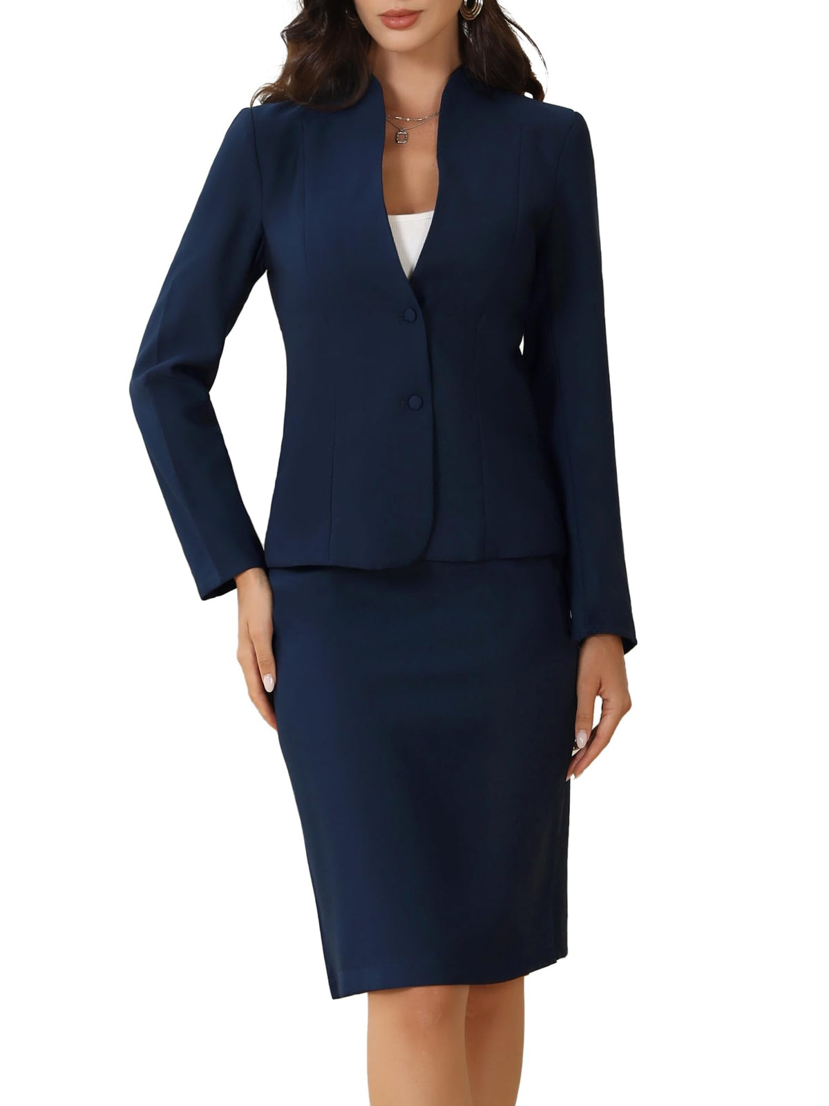 Allegra K Women's Collarless Blazer Pencil Skirt Business Work Suit Set