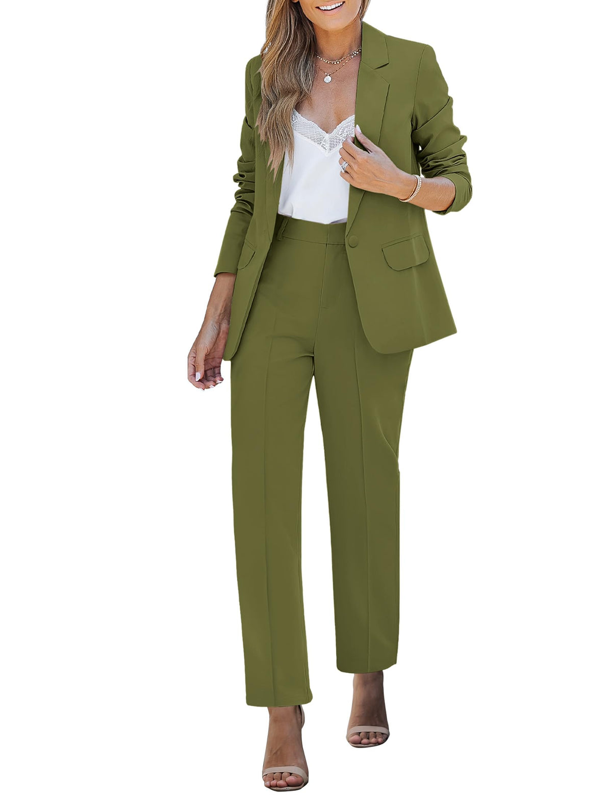 luvamia Women's Two Piece Sets Pants Suits Dressy Business Casual Outfits Professional Blazer Pantsuits Set Work Office