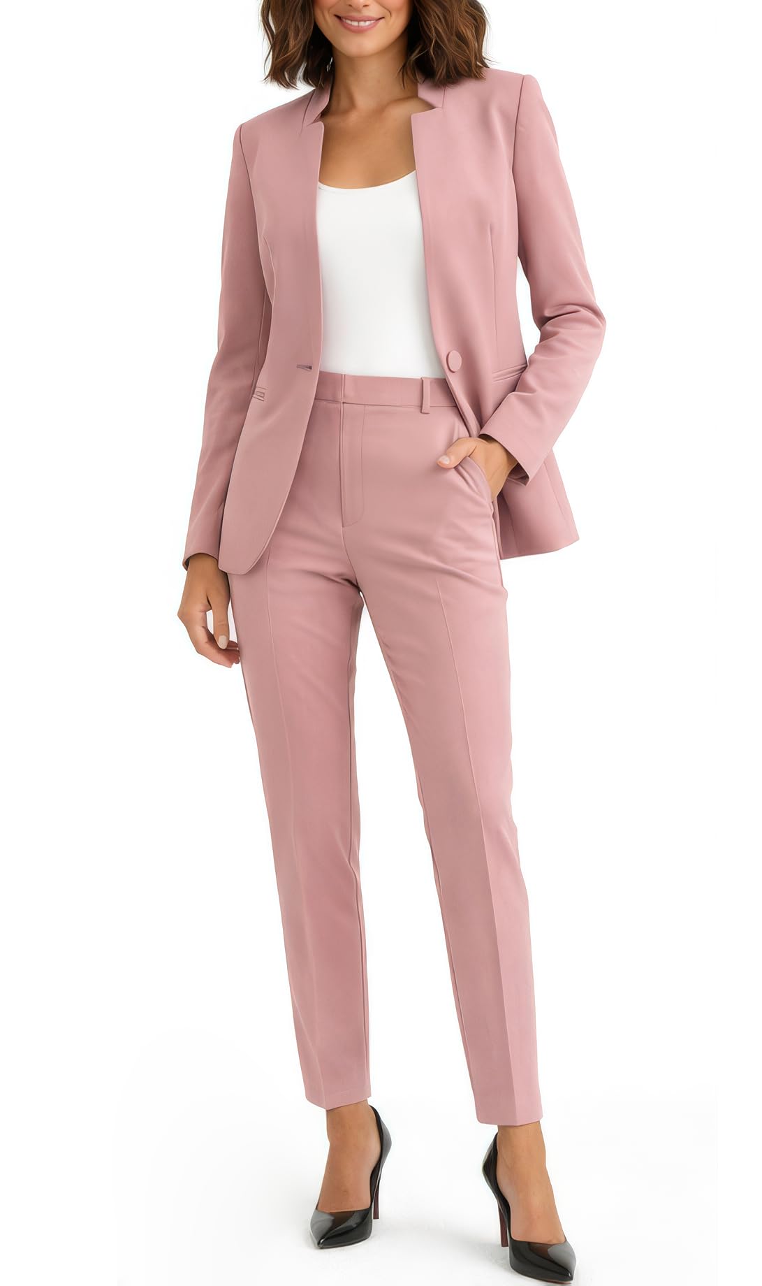 Marycrafts Women's Professional Stand Up Collar Blazer Pant Suits 2 Piece Set Business