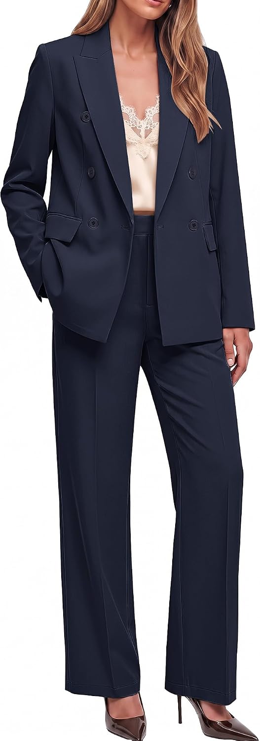 luvamia Pants Suits Women 2 Piece Double Breasted Business Casual Outfits