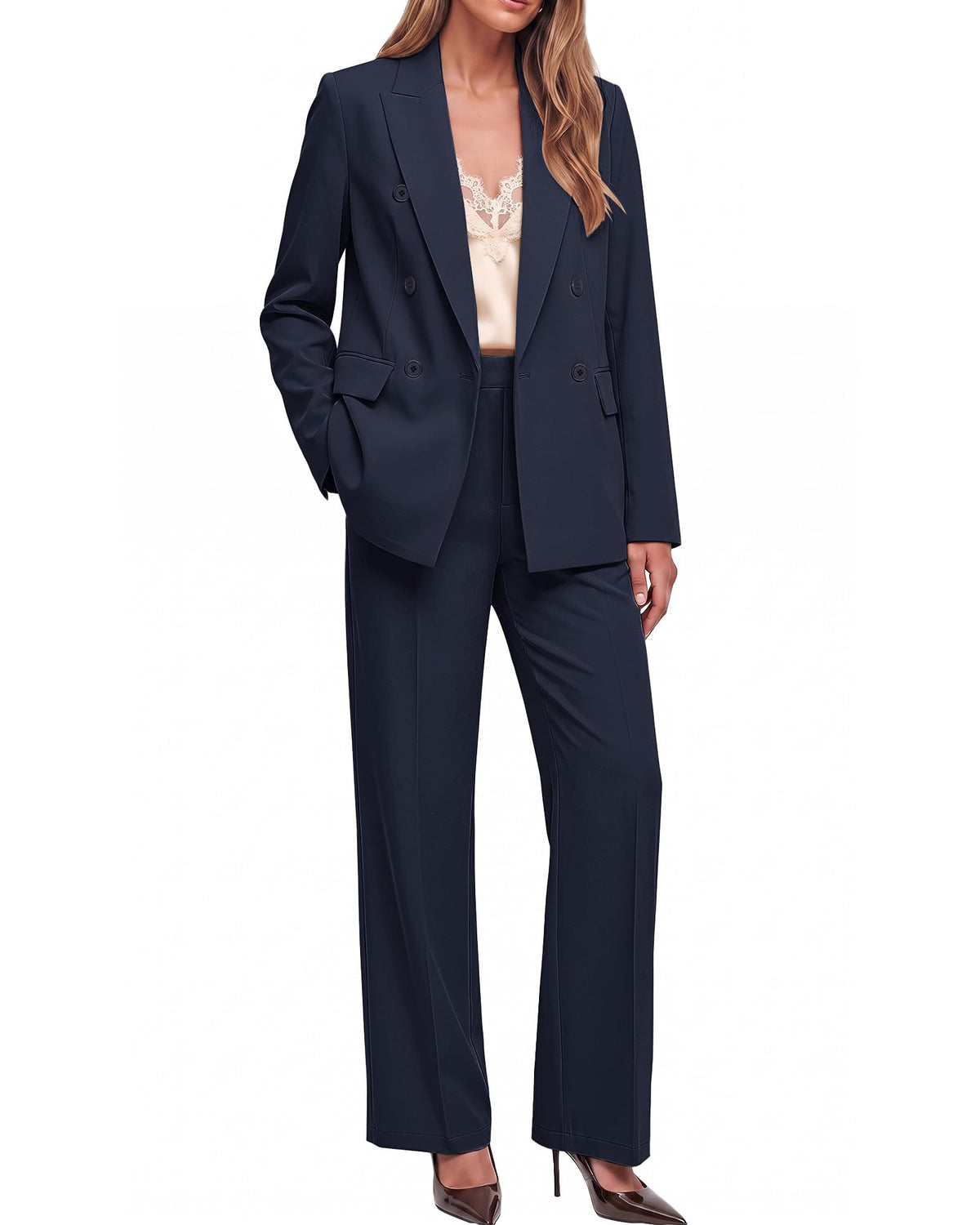 luvamia Pants Suits Women 2 Piece Double Breasted Business Casual Outfits