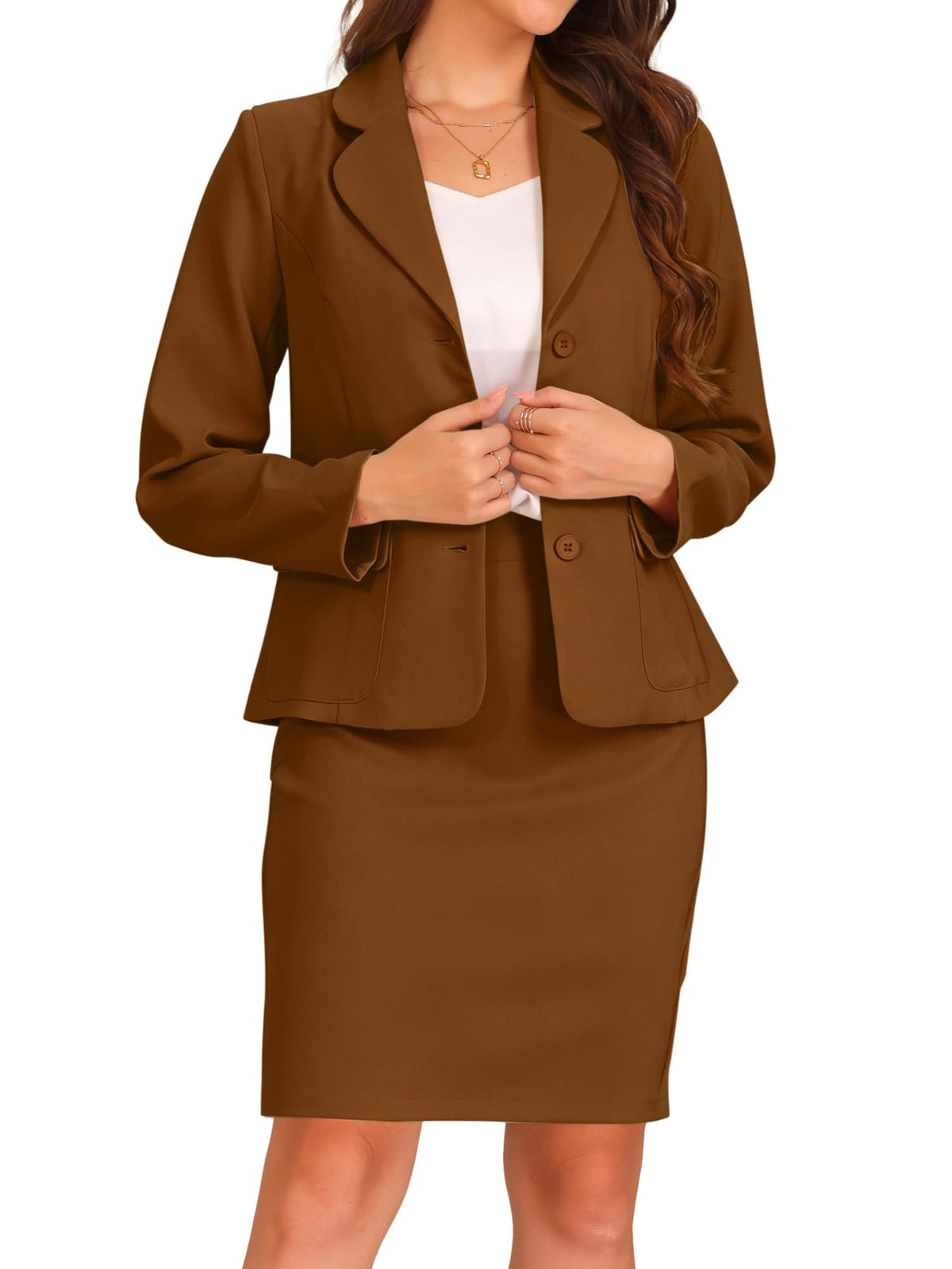 Allegra K Women 2 Piece Skirt Set Suit Business Blazer and Pencil Skirt