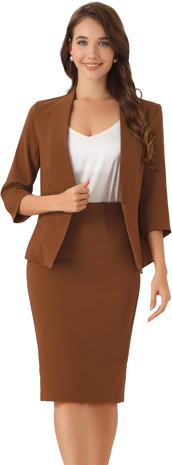 Allegra K Business Suit for Women 2 Piece Skirt Set Office Work Outfit