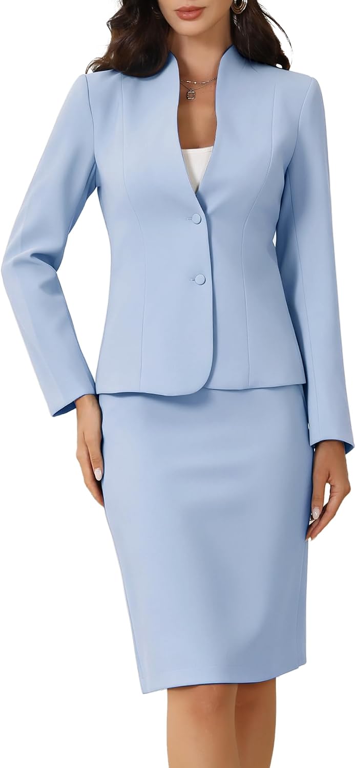 Allegra K Women's Collarless Blazer Pencil Skirt Business Work Suit Set