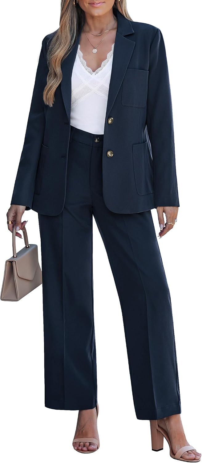 luvamia Pants Suits for Women Dressy 2 Piece Set Business Casual Outfit Professional Long Sleeve Office Work Blazer Sets