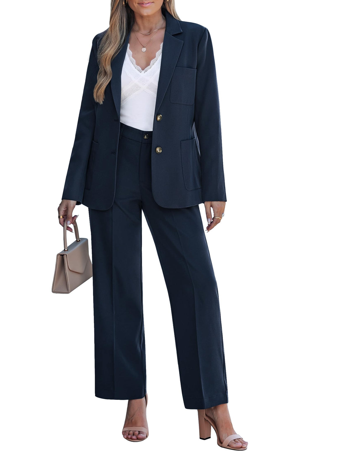 luvamia Pants Suits for Women Dressy 2 Piece Set Business Casual Outfit Professional Long Sleeve Office Work Blazer Sets