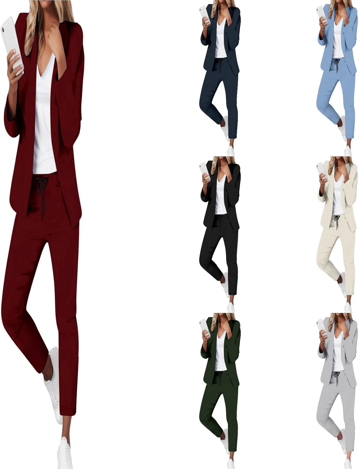 Womens Suits 2 Piece Set Business Petite Dressy Long Sleeve Blazer Sets Tapered Pant Suits Professional Outfits