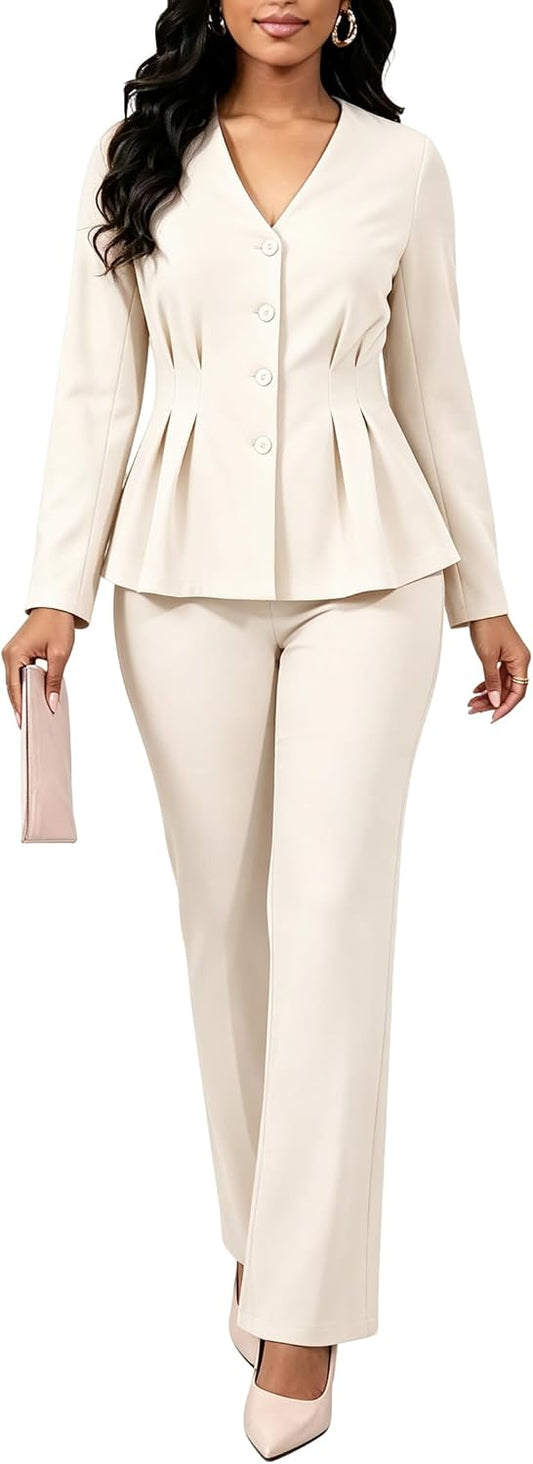 Ophestin Business 2 Piece Pant Suits for Women Dressy Blazer Pantsuit Set