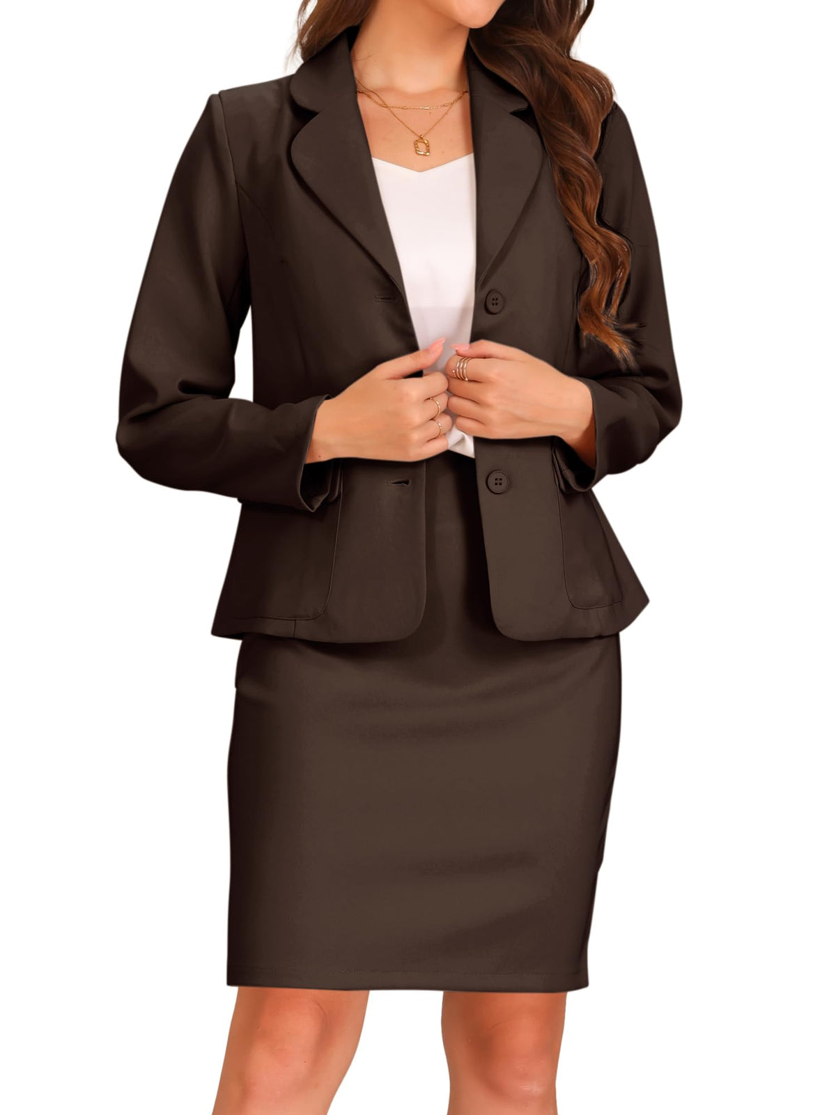 Allegra K Women 2 Piece Skirt Set Suit Business Blazer and Pencil Skirt