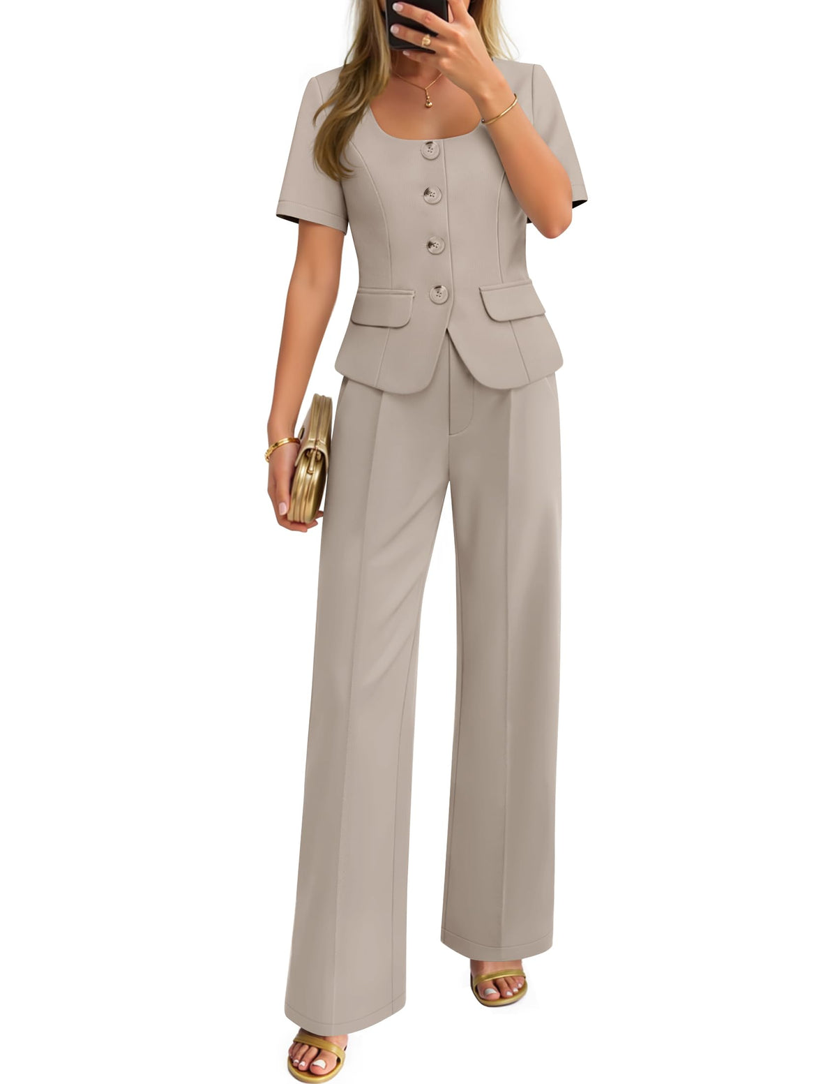 ZESICA Women's Two Pieces Suits Set Business Casual Outfits