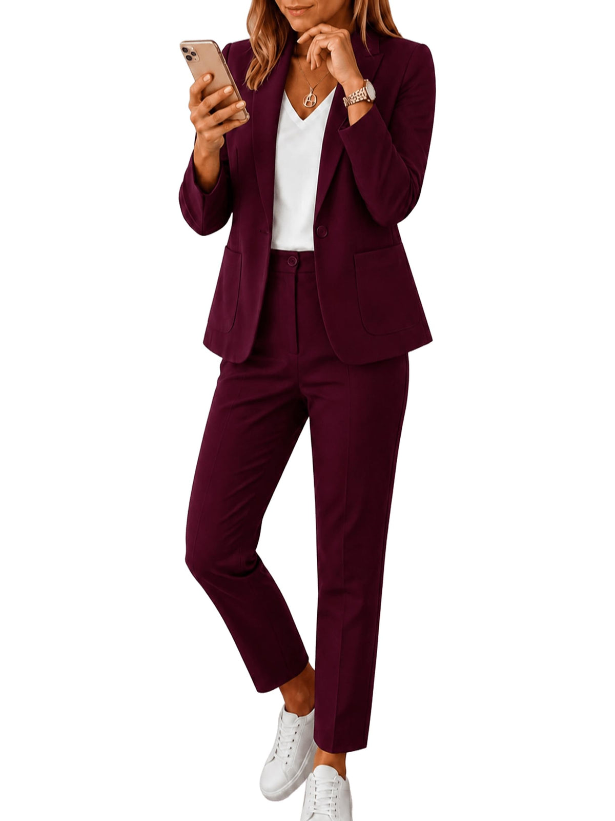Kubsid Pant Suits for Women Dressy 2026 Stretchy Business Blazer and High Waist Straight Leg Pants Work 2 Piece Outfits