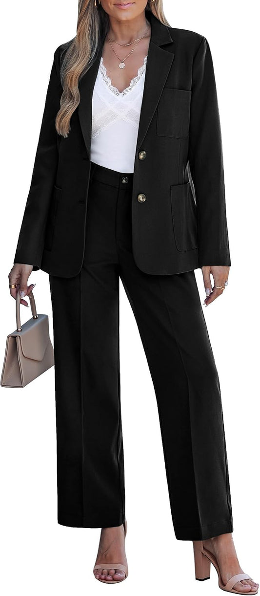 luvamia Pants Suits for Women Dressy 2 Piece Set Business Casual Outfit Professional Long Sleeve Office Work Blazer Sets