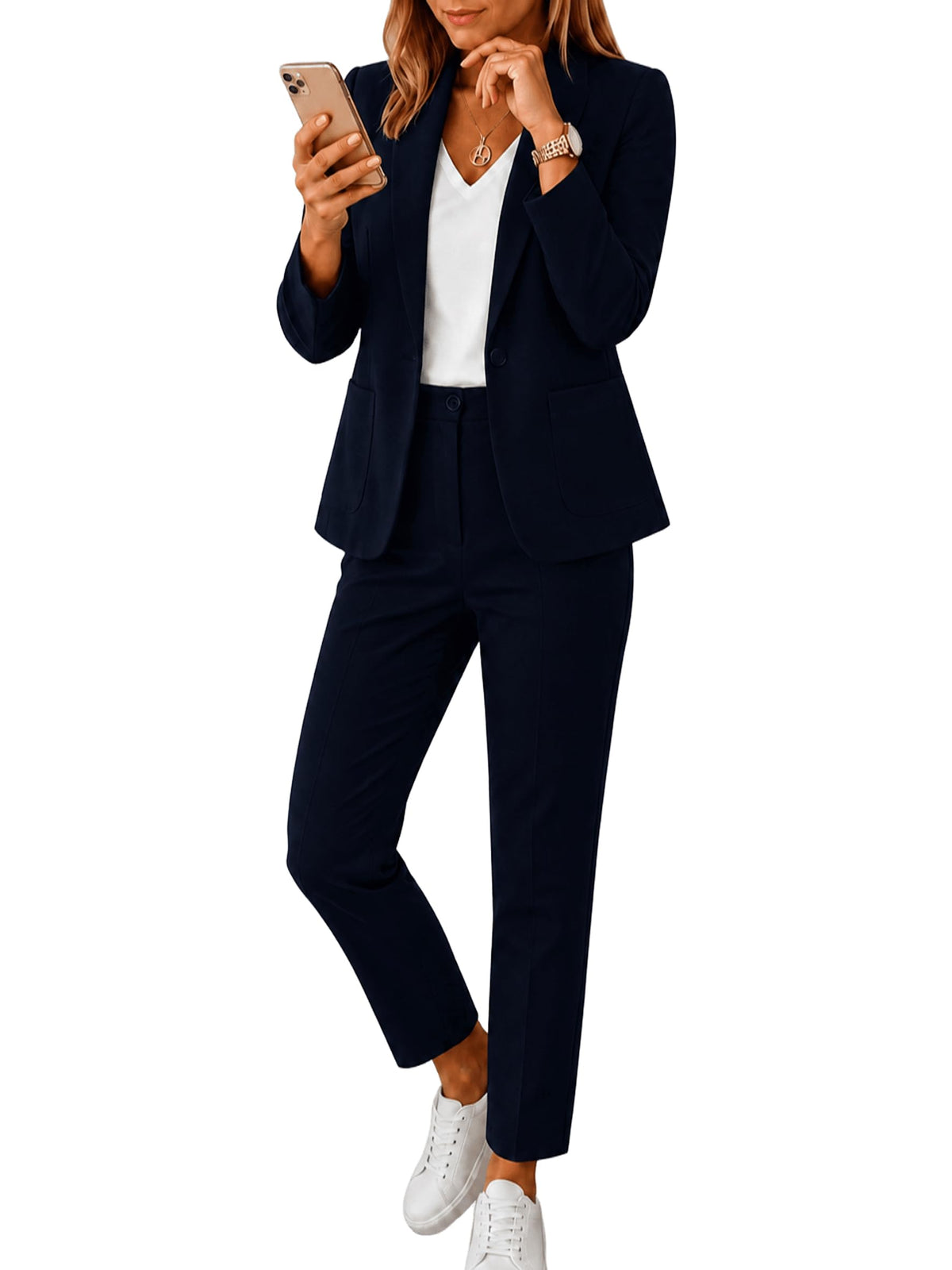 Kubsid Pant Suits for Women Dressy 2026 Stretchy Business Blazer and High Waist Straight Leg Pants Work 2 Piece Outfits