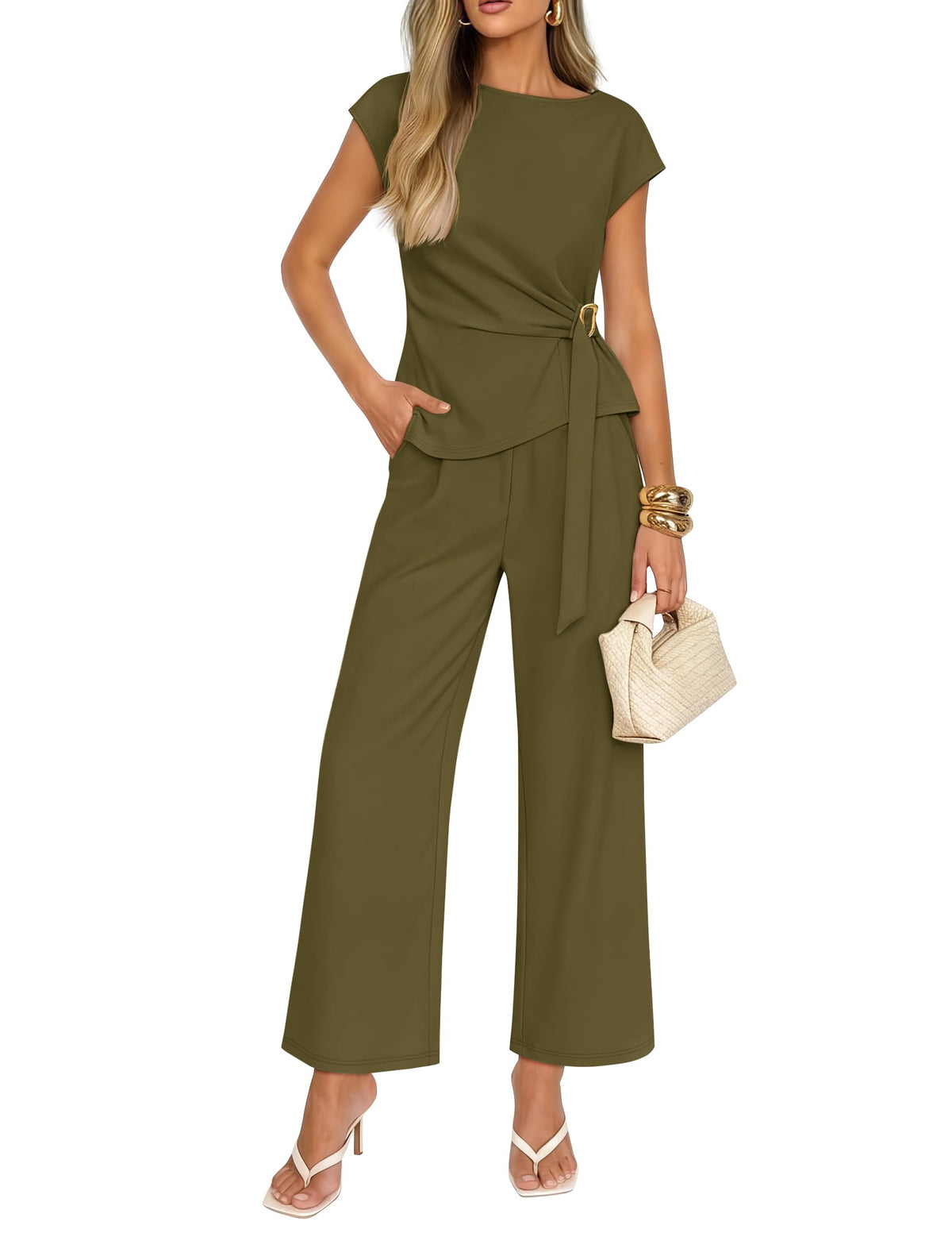 ZESICA Women's Summer 2 Piece Sets Casual Work Office Pant Outfits