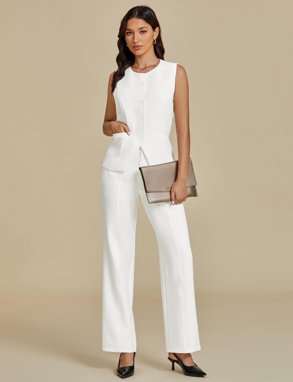 luvamia Vest Pants Suits for Women Dressy 2 Piece Business Casual Outfits