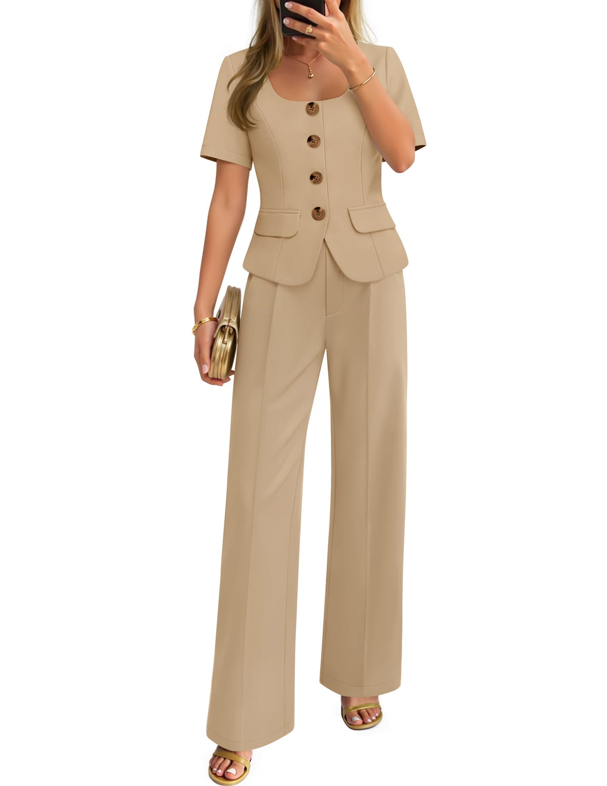 ZESICA Women's Two Pieces Suits Set Business Casual Outfits
