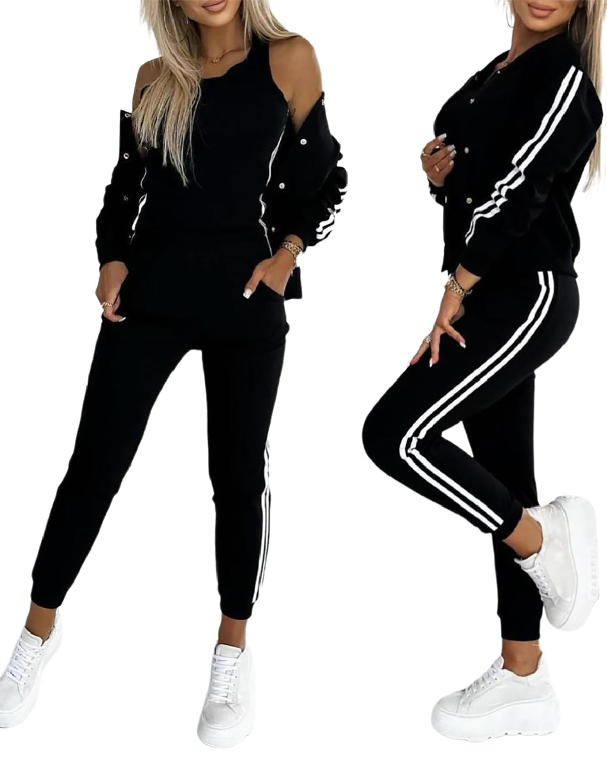 CHICME Women's 3 Piece Bomber Jacket Tracksuit Set Airport Travel Outfit