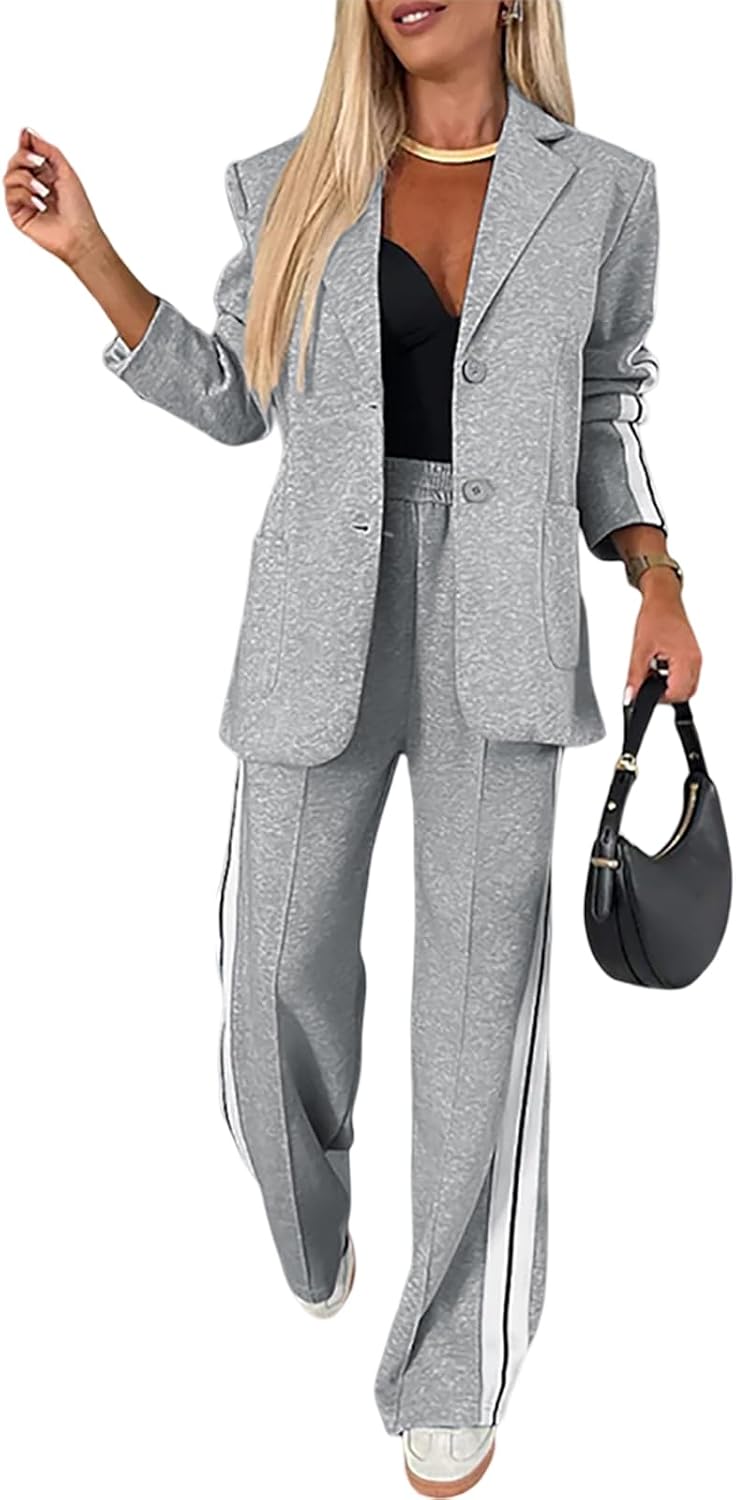 CHICME Womens 2 Piece Blazer Wide Leg Pants Set Airport Travel Outfit