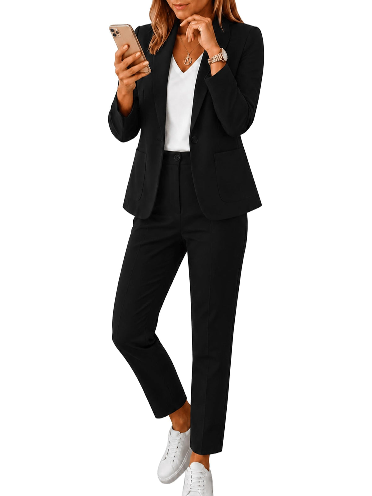 Kubsid Pant Suits for Women Dressy 2026 Stretchy Business Blazer and High Waist Straight Leg Pants Work 2 Piece Outfits