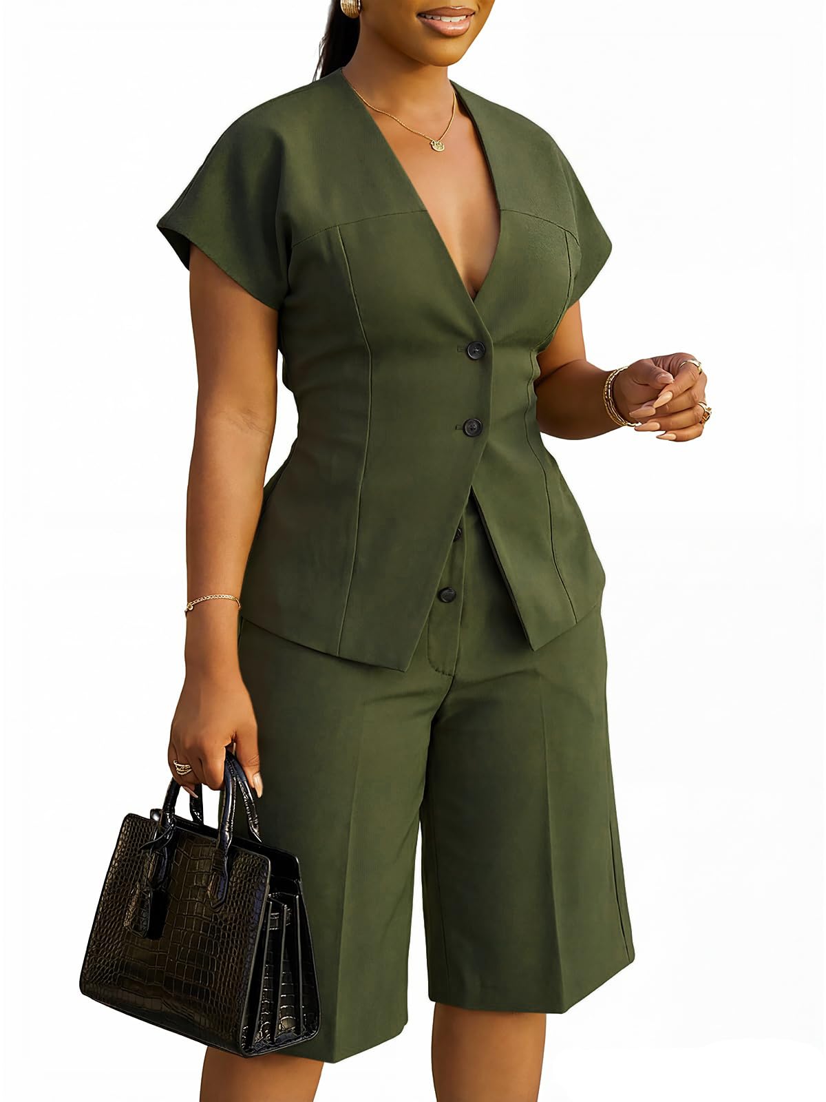 Vssjavun Women's 2 Piece Suits Set Summer Business Casual Outfit