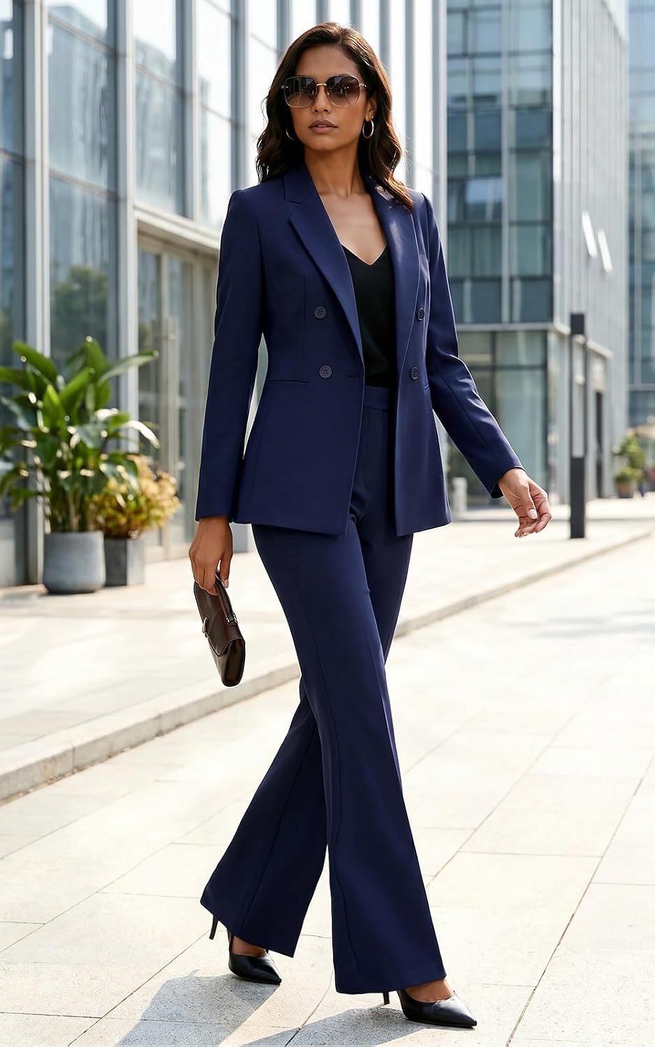 Agenlulu Women's 2 Piece Suits Business Casual Outfits Long Sleeve Solid Blazer Pantsuits Professional Office Work Sets
