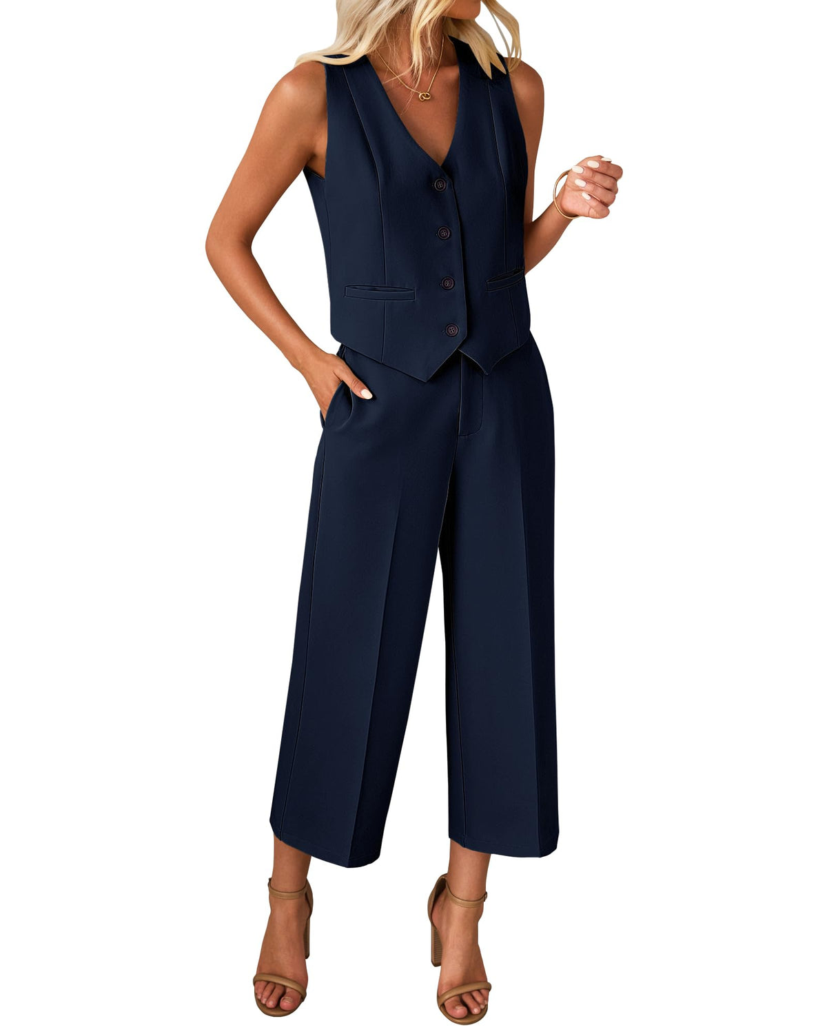 luvamia Vest Pant Suits for Women Dressy Wide Leg 2 Piece Sets Work Outfits