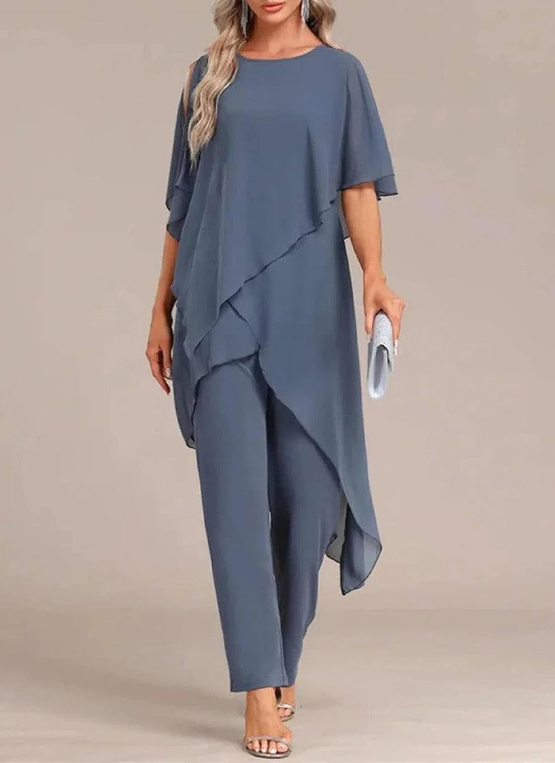 Chiffon Mother of The Bride Pants Suit for Women 2 Pieces Dressy