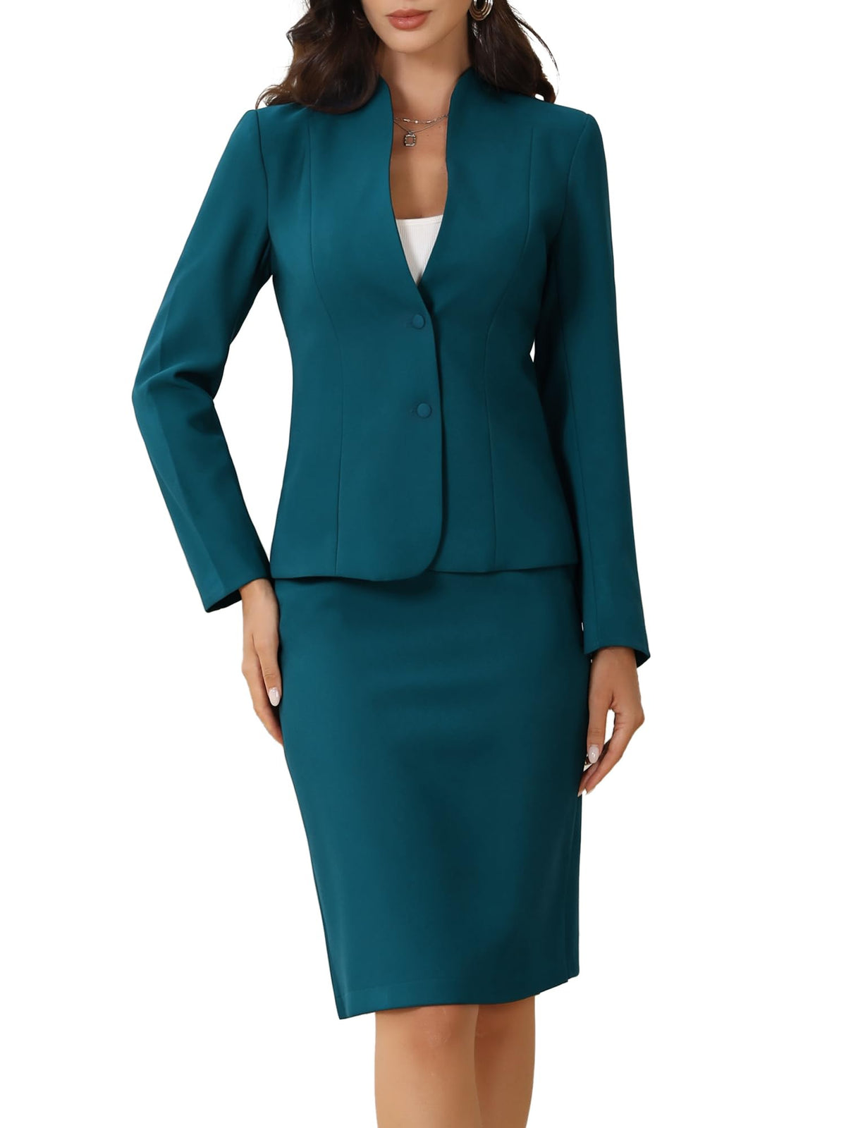 Allegra K Women's Collarless Blazer Pencil Skirt Business Work Suit Set