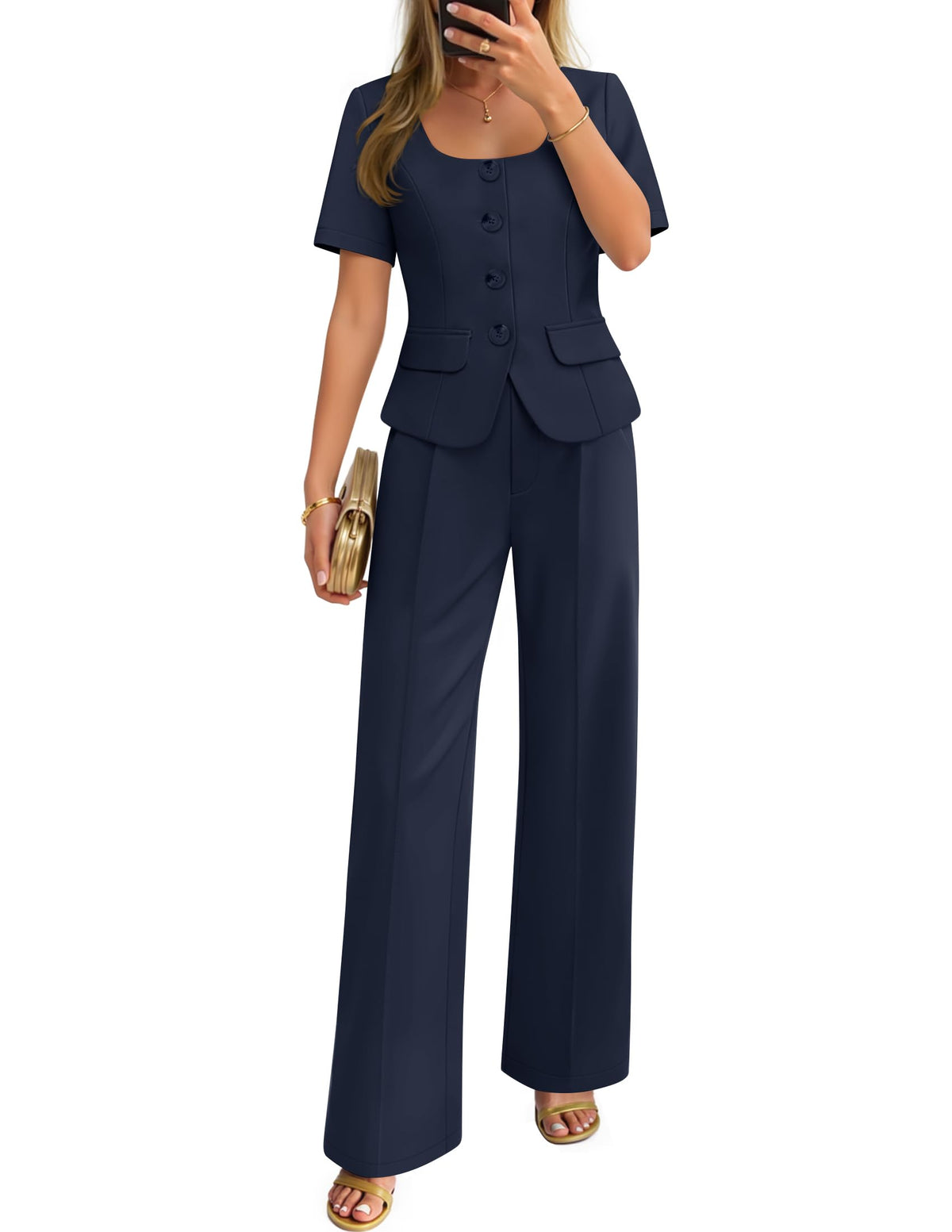 ZESICA Women's Two Pieces Suits Set Business Casual Outfits