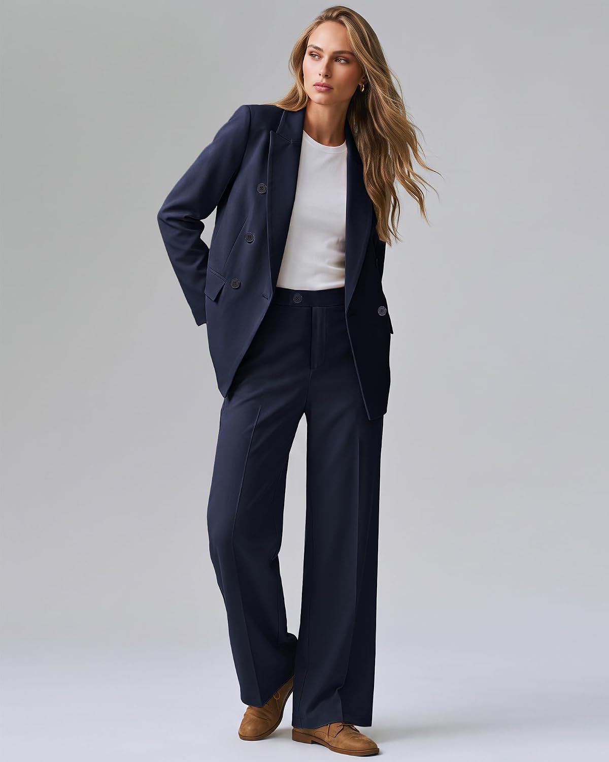 luvamia Pants Suits Women 2 Piece Double Breasted Business Casual Outfits
