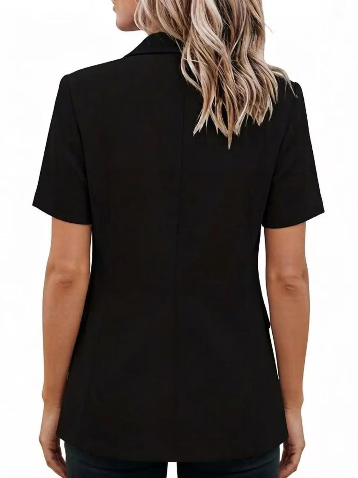 Women's Fashion Lady Basic Loose Fit Small Office Blazer Jacket, Office Clothes, European and American Style Solid Color Suit Collar Short Sleeve Jacket, Elegant Women's Outerwear