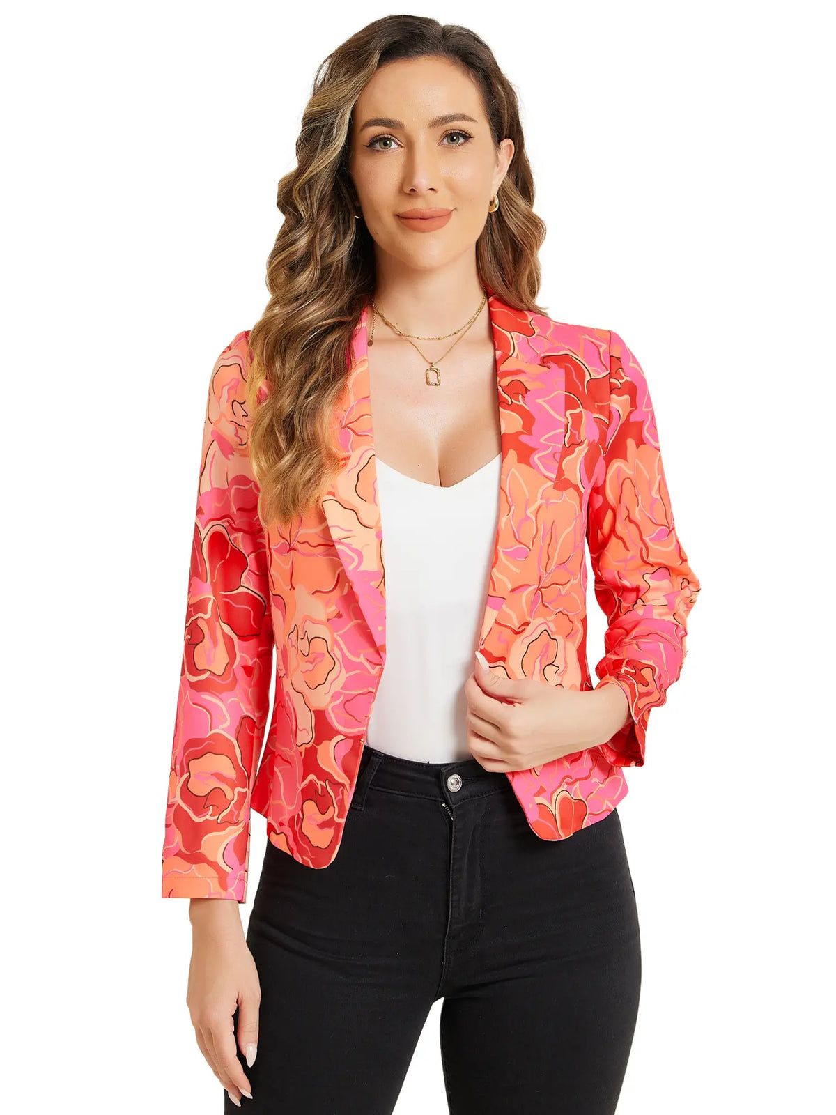 INSPIRE CHIC Open Front Business Casual Crop Suit Blazer Jacket