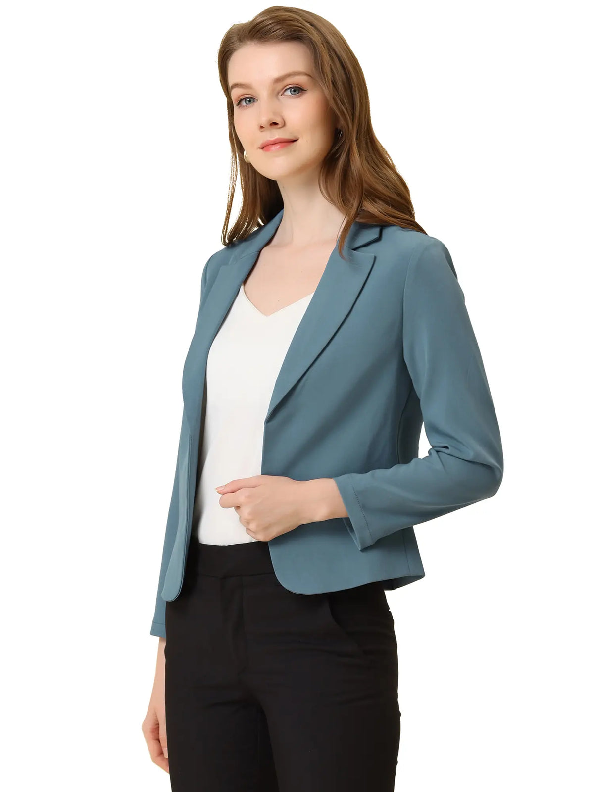 INSPIRE CHIC Open Front Business Casual Crop Suit Blazer Jacket