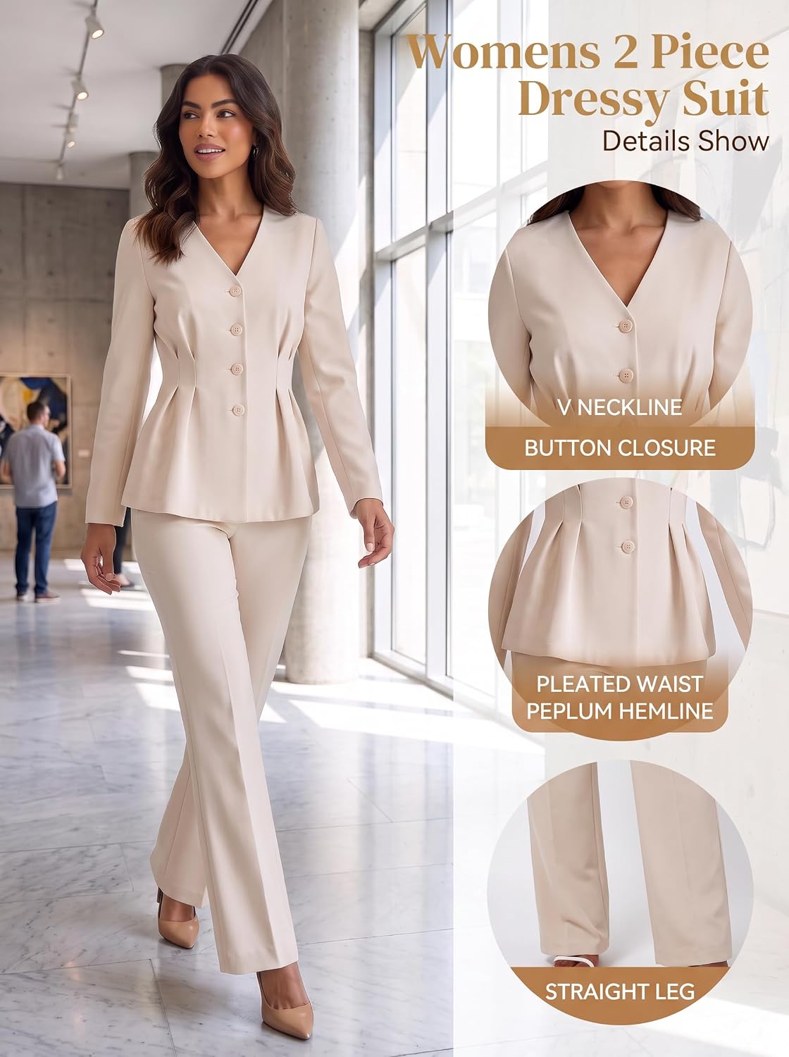 Ophestin Business 2 Piece Pant Suits for Women Dressy Blazer Pantsuit Set